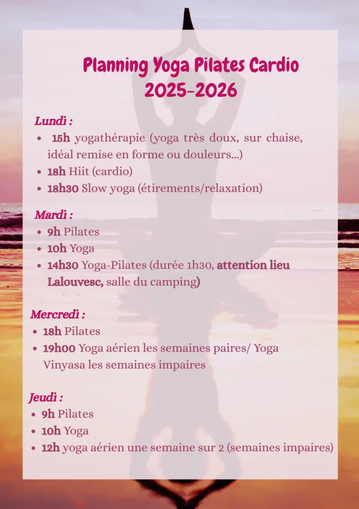 Nouveaux horaires pour le Yoga et le pilates à partir de février 2026 pour Yoga Audrey