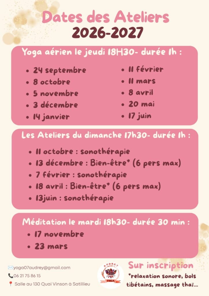 Détail des ateliers d'Audrey Yoga