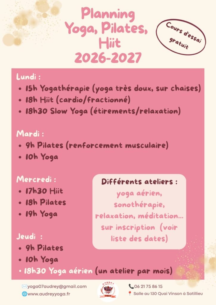 Planning Yoga Pilates Hiit 2026-2027 par Audrey Yoga
